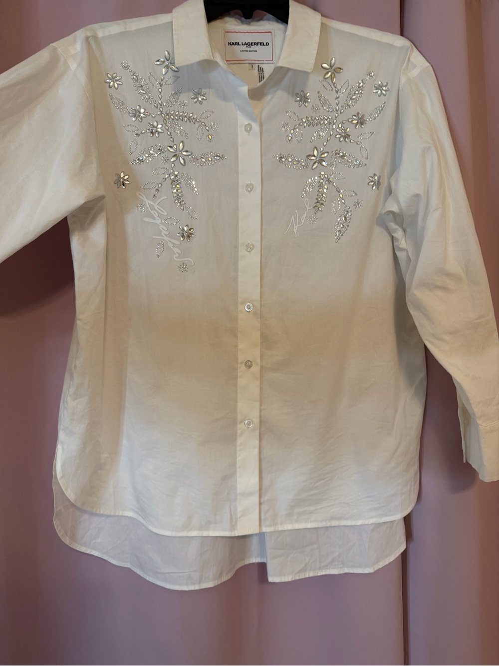 Karl Lagerfeld White Crystal-Embellished Button Front Shirt (limited edition)